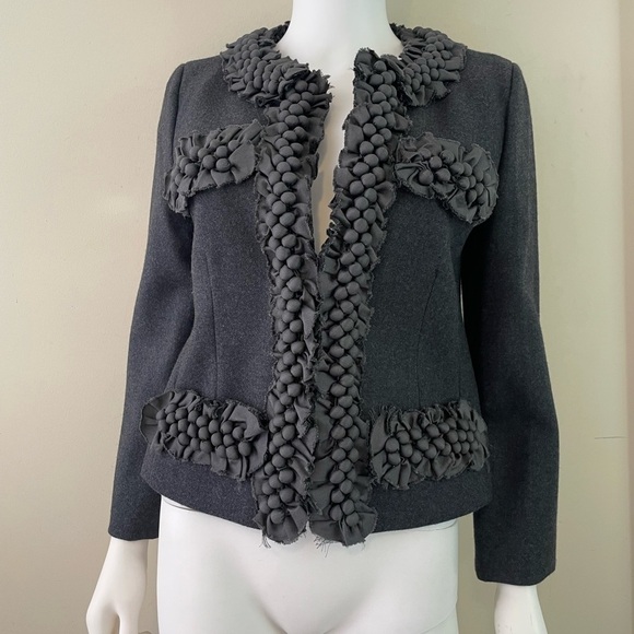 J Crew Womens Wool Blazer Sz 8 Embellished Cropped Modern Office CEO Lady Jacket - Picture 5 of 16